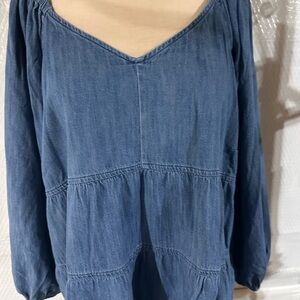 Old Navy Blue Relaxed Peplum Blouse with Long Sleeves